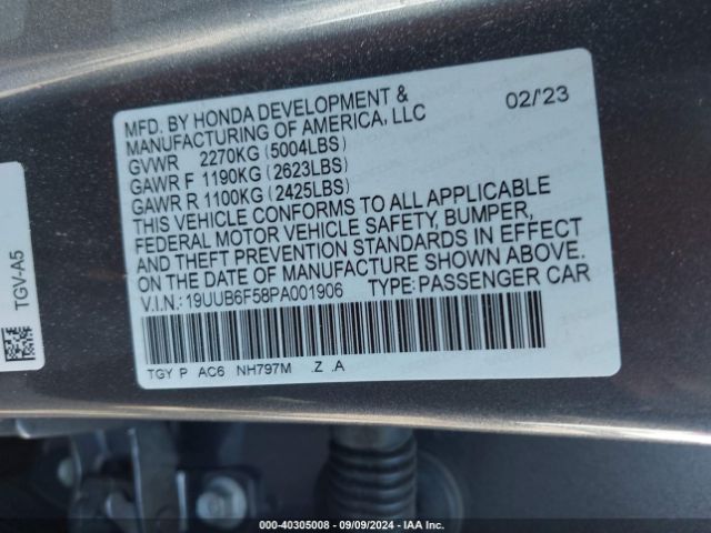 19UUB6F58PA001906 Acura Tlx A-spec Package