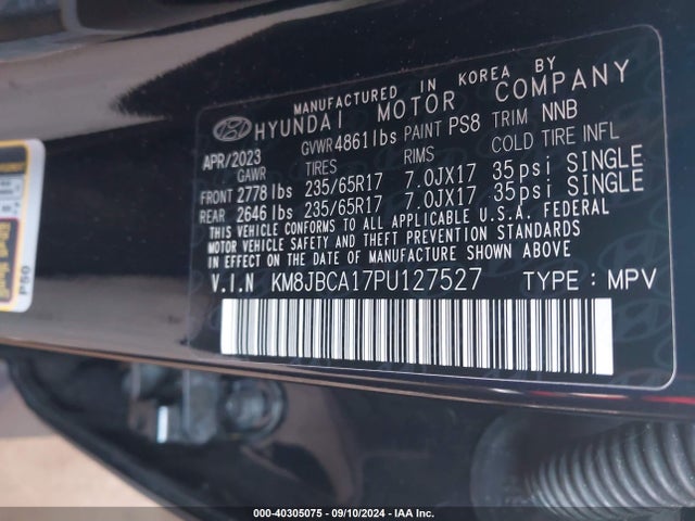 KM8JBCA17PU127527 Hyundai Tucson Hybrid Blue