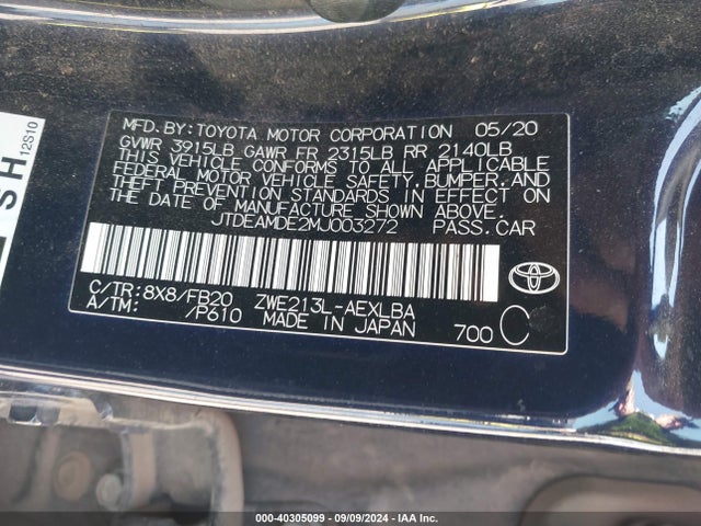 Toyota Corolla Hybrid Le 2021 JTDEAMDE2MJ003272 Image 9