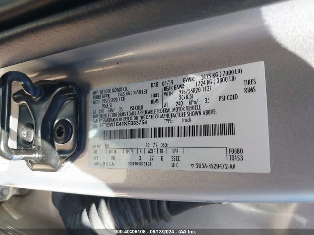 Ford F-150 Platinum 2019 1FTEW1E41KFB83754 Image 9