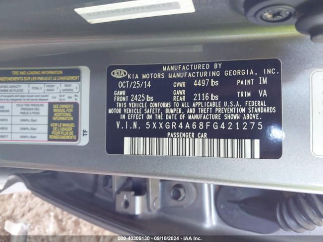5XXGR4A68FG421275 KIA Optima Sxl Turbo