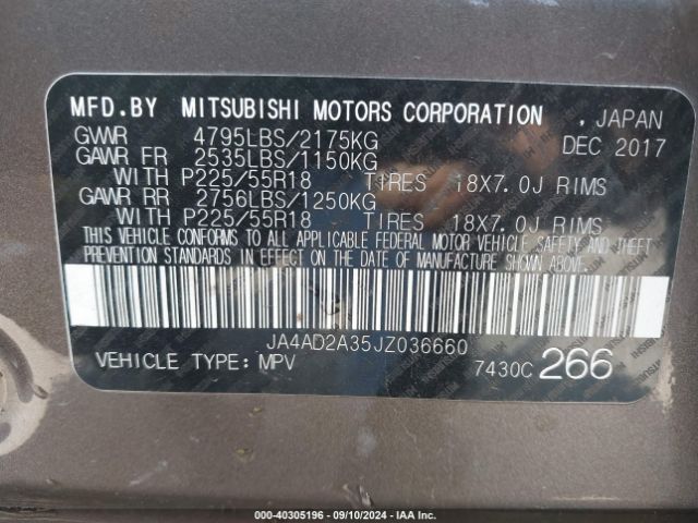 2018 MITSUBISHI OUTLANDER JA4AD2A35JZ036660 Photo 8