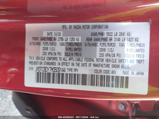JM3TCBDY7M0509144 Mazda Cx-9 Grand Touring