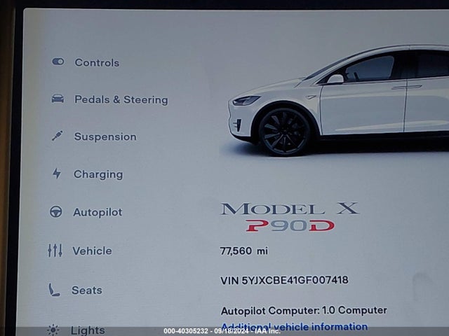 Tesla Model X 75d/p100d/p90d 2016 5YJXCBE41GF007418 Image 15