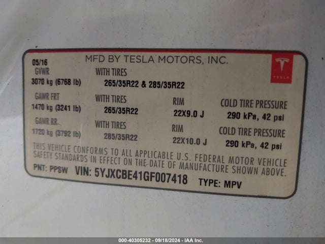 2016 TESLA MODEL X 5YJXCBE41GF007418 Photo 8