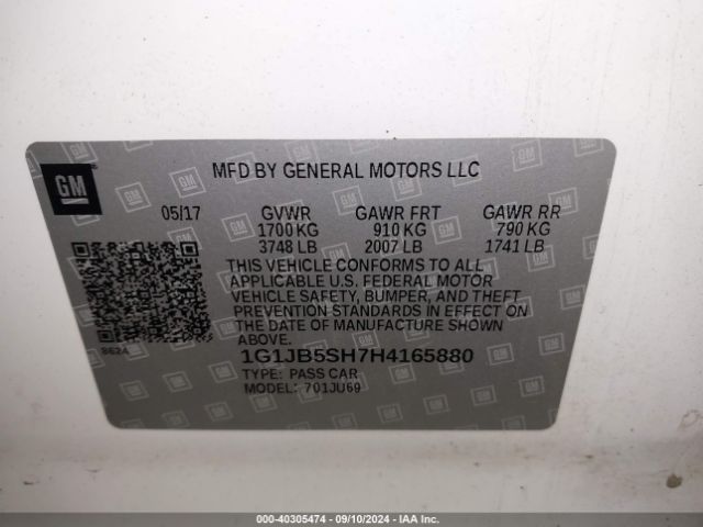 1G1JB5SH7H4165880 Chevrolet Sonic Ls Auto