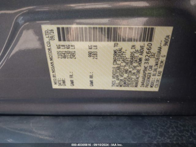 1N4AA6AP9HC382660 Nissan Maxima 3.5 Platinum/3.5 S/3.5 Sl/3.5 Sr/3.5 Sv