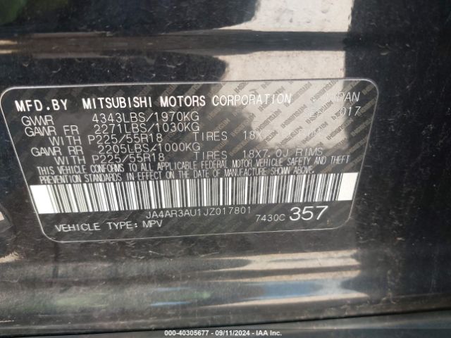 JA4AR3AU1JZ017801 Mitsubishi Outlander Sport 2.0 Es