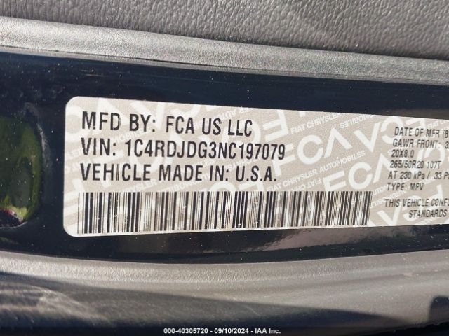 1C4RDJDG3NC197079 Dodge Durango Gt Plus Awd
