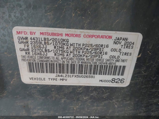 2005 MITSUBISHI OUTLANDER JA4LZ31FX5U026591 Photo 8