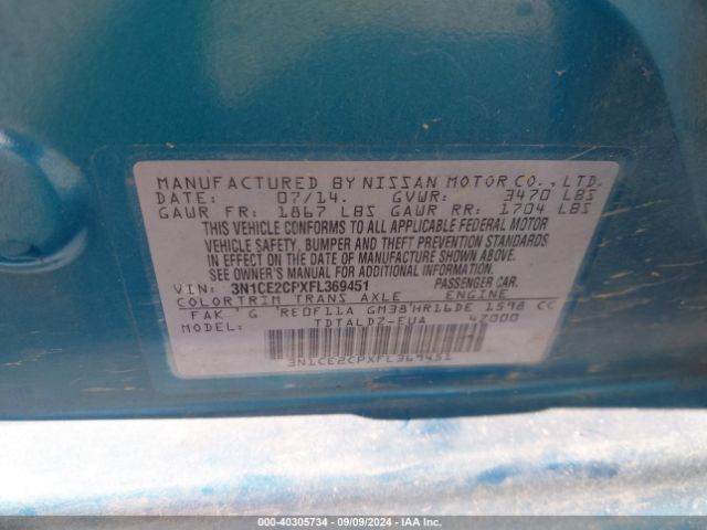 3N1CE2CPXFL369451 Nissan Versa Note S (sr)/s Plus/sl/sr/sv