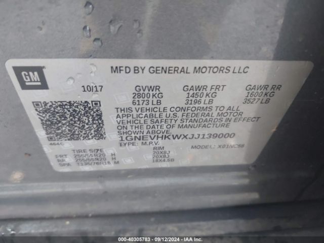 1GNEVHKWXJJ139000 Chevrolet Traverse 3lt