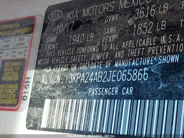 3KPA24AB2JE065866 KIA RIO LX