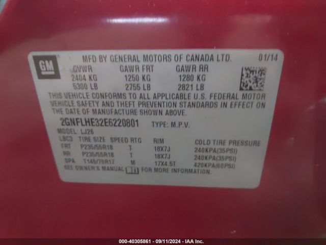 2GNFLHE32E6220801 Chevrolet Equinox Ltz