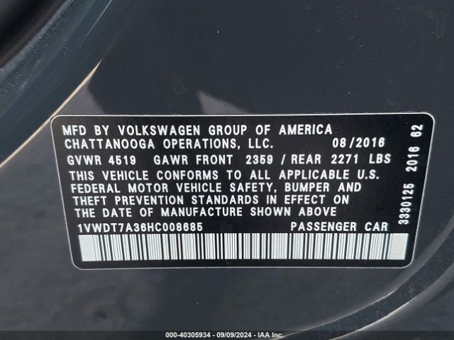 1VWDT7A36HC008685 Volkswagen Passat 1.8t R-line