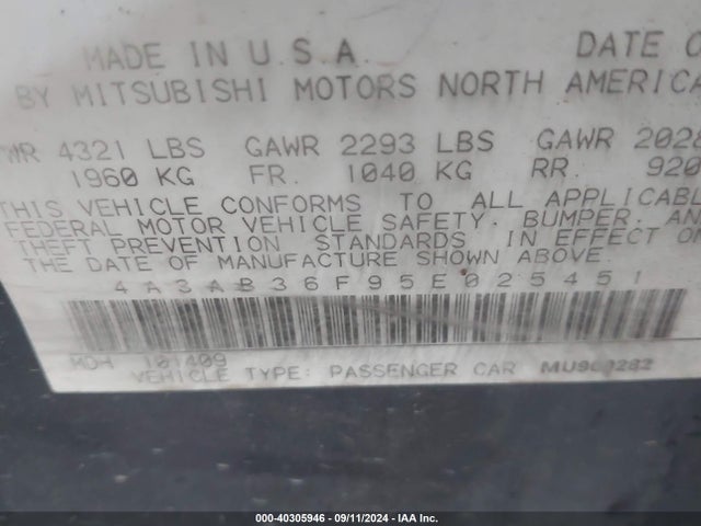 2005 MITSUBISHI GALANT 4A3AB36F95E025451 Photo 8