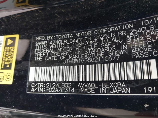 JTHBW1GG8G2110677 Lexus ES 300H