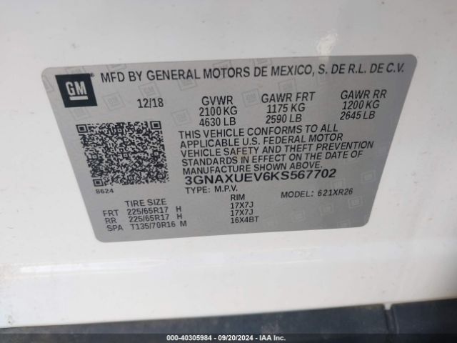 2019 CHEVROLET EQUINOX 3GNAXUEV6KS567702 Photo 8