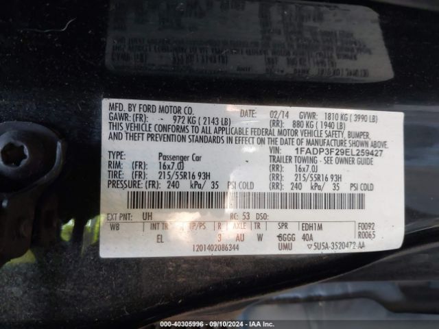 1FADP3F29EL259427 Ford FOCUS SE