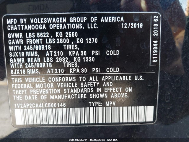 1V2AP2CA4LC500146 Volkswagen Atlas 2.0t S