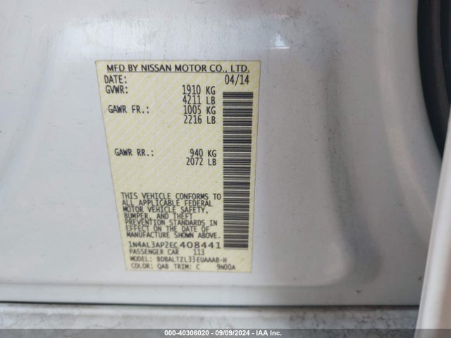 Nissan Altima 2.5 Sv 2014 1N4AL3AP2EC408441 Image 9