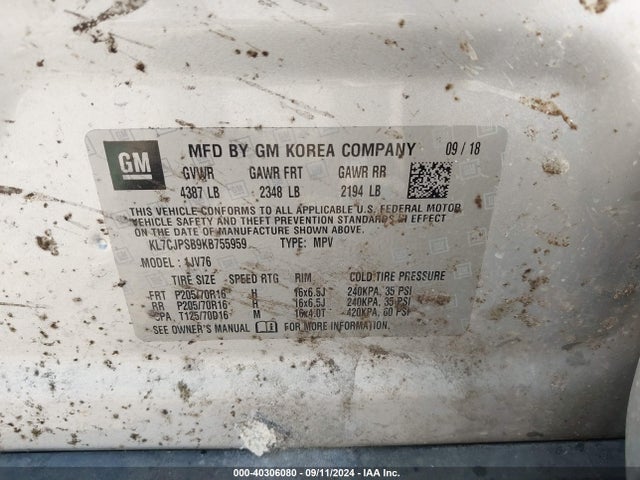 Chevrolet Trax Lt 2019 KL7CJPSB9KB755959 Image 9
