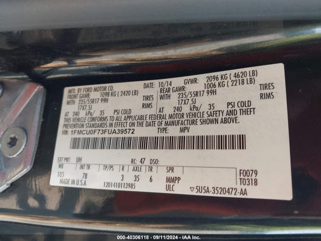 Ford ESCAPE S 2015 1FMCU0F73FUA39572 Image 9