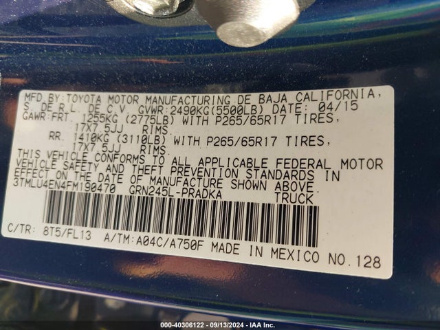 Toyota Tacoma Base V6 2015 3TMLU4EN4FM190470 Image 9