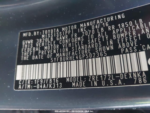 Toyota COROLLA LE 2016 5YFBURHE4GP502365 Image 9