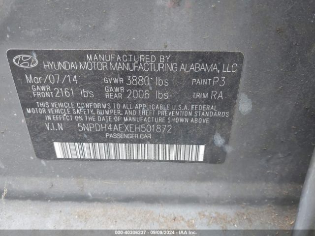 5NPDH4AEXEH501872 Hyundai ELANTRA SE