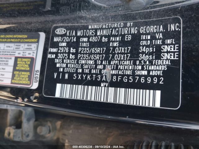 5XYKT3A68FG576992 KIA SORENTO LX