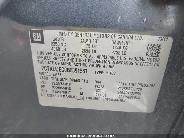 Продаж на аукціоні авто 2011 Gmc Terrain Slt-1, vin: 2CTALUEC0B6391557, номер лоту: 40306255
