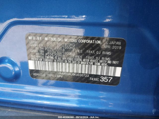 JA4AR3AU8KU030723 Mitsubishi Outlander Sport 2.0 Le