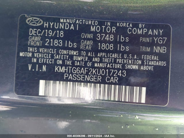 Hyundai Veloster 2.0 2019 KMHTG6AF2KU017243 Image 9