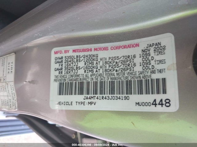 2003 MITSUBISHI MONTERO SPORT JA4MT41R43J034190 Photo 8