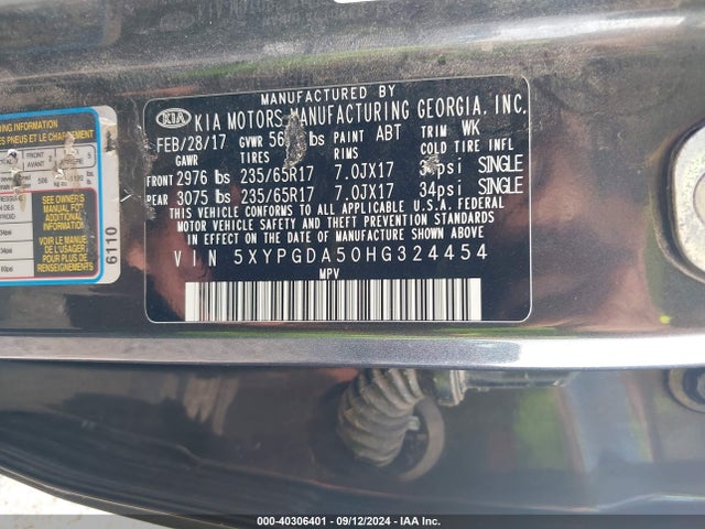 KIA Sorento 3.3l Lx 2017 5XYPGDA50HG324454 Image 9
