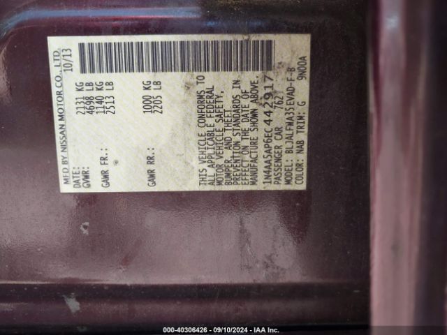 1N4AA5AP6EC442917 Nissan Maxima 3.5 Sv