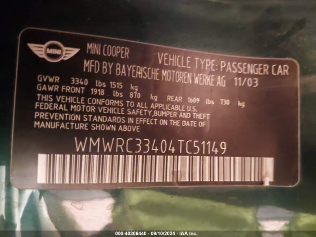 2004 MINI COOPER WMWRC33404TC51149 Photo 8