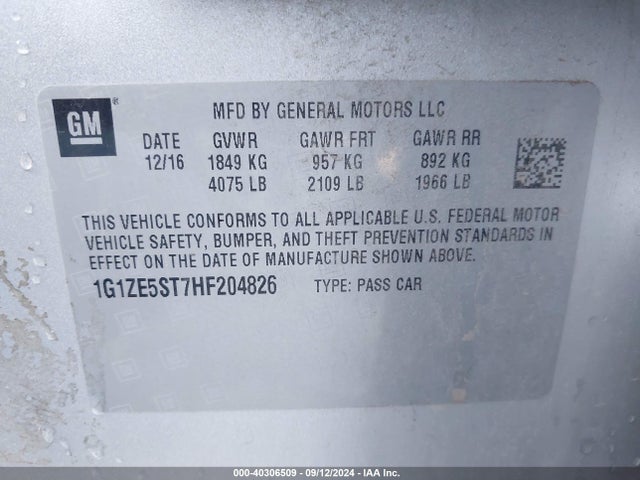 Chevrolet MALIBU 1LT 2017 1G1ZE5ST7HF204826 Image 9