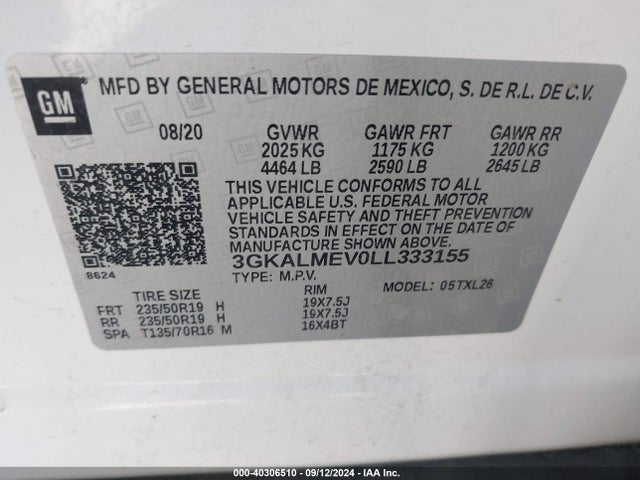 3GKALMEV0LL333155 GMC Terrain Fwd Sle