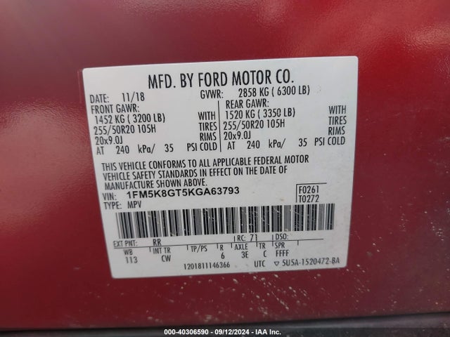 Ford EXPLORER SPORT 2019 1FM5K8GT5KGA63793 Image 9