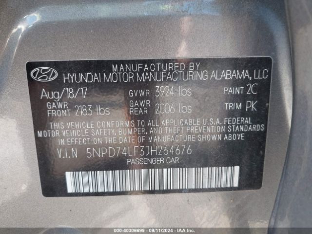 5NPD74LF3JH264676 Hyundai ELANTRA SE