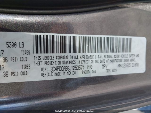 3C4PDCAB6JT253574 Dodge JOURNEY SE