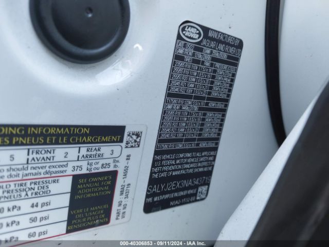 SALYJ2EX3NA343719 Land Rover Range Rover Velar P250 S