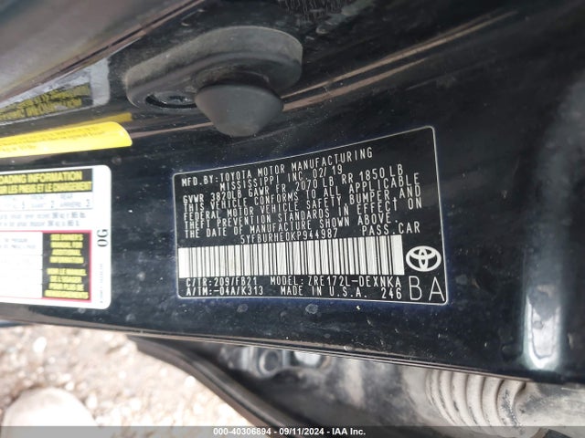 Toyota COROLLA LE 2019 5YFBURHE0KP944987 Image 9