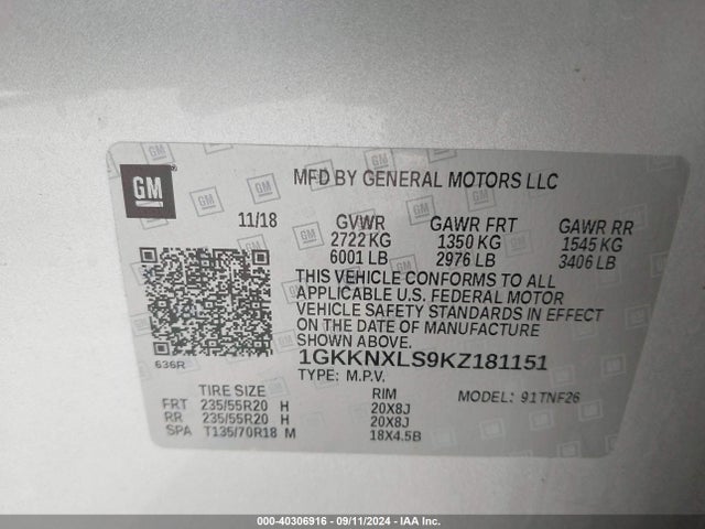 1GKKNXLS9KZ181151 GMC Acadia Denali