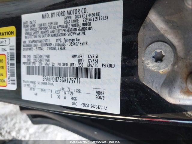 Ford FUSION SE 2016 3FA6P0H75GR179711 Image 9