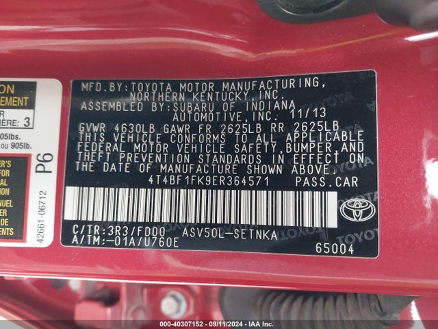 Toyota CAMRY LE 2014 4T4BF1FK9ER364571 Image 9
