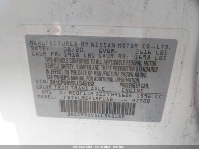 3N1CP5BV5LL545152 Nissan Kicks S Xtronic Cvt