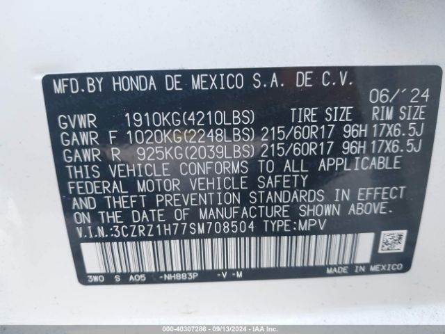 3CZRZ1H77SM708504 Honda Hr-v 2wd Ex-l